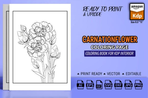 A Carnation Flower Coloring Book for Graphic Design & Selling