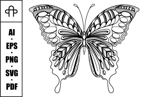 Butterfly Art Mandala Zentangle Coloring Graphics