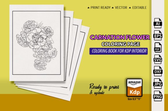 Carnation Coloring Page for Adult Graphics & Content Use