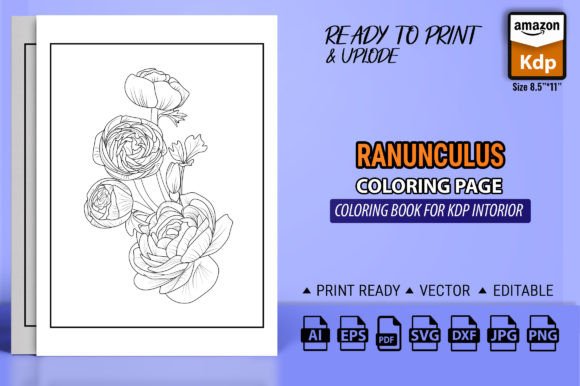 Ranunculus Flower Graphics for Branding and Coloring Pages